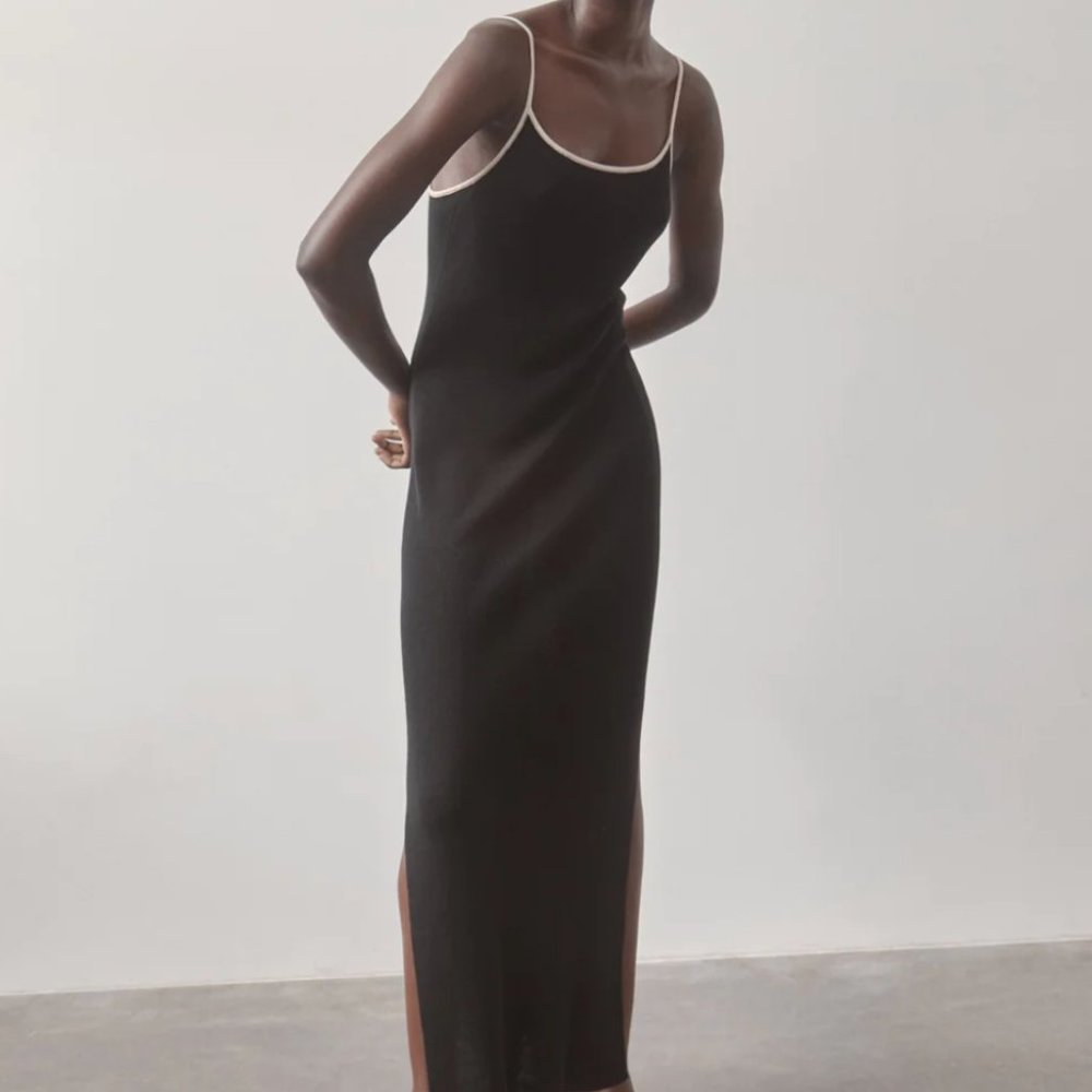 St. Agni 90's Knit Slip Dress in Black/Ecru